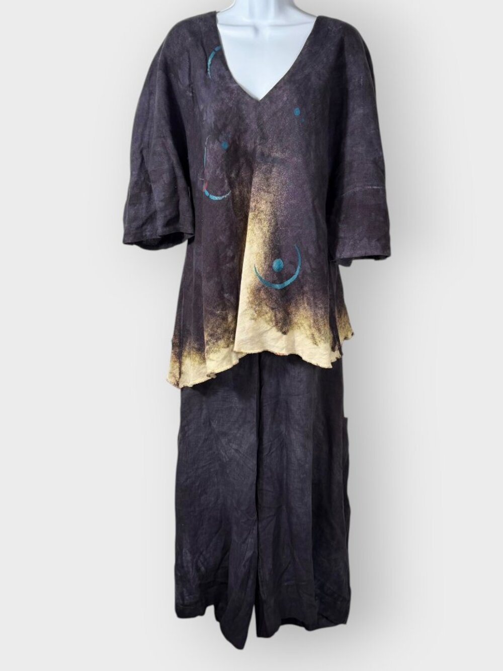 Steel Pony Linen Tunic Wide Leg Capris 2X Asym Lagenlook Artsy USA Boho